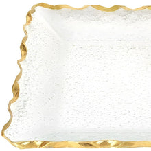 Load image into Gallery viewer, 14" Bubble Glass Scalloped Rim Rectangular Tray - Clear / Gold
