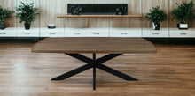 Load image into Gallery viewer, 82" Solid Wood And Iron Pedestal Base Dining Table - Natural / Black
