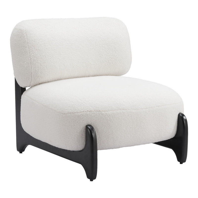 30" Sherpa And Upholstered Side Chair - White / Black