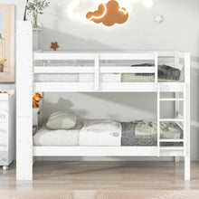 Load image into Gallery viewer, Twin Over Twin Bunk Beds with Bookcase Headboard, Solid Wood Bed Frame with Safety Rail and Ladder, Kids/Teens Bedroom, Guest Room Furniture, Can Be converted into 2 Beds, White
