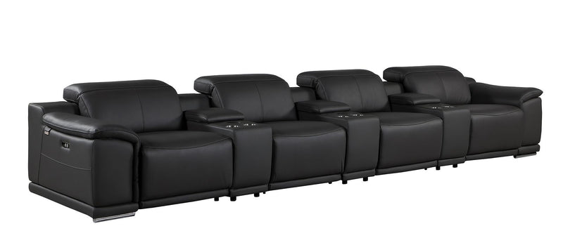 Italian Leather Reclining Metal USB Sofa (720412) - Black