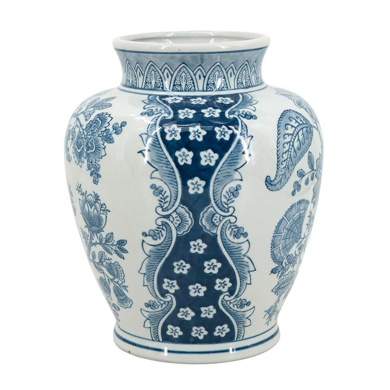 Floral Round Porcelain Jar (565446) - Light Blue / White