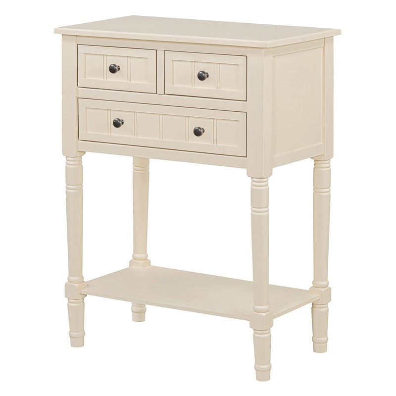 Console Table With Shelf Three Drawers - Beige