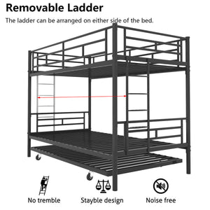 Bunk Bed Twin over Twin with Trundle Black,CPC Certified,No Box Spring Needed,Heavy Duty,Easy to assemble