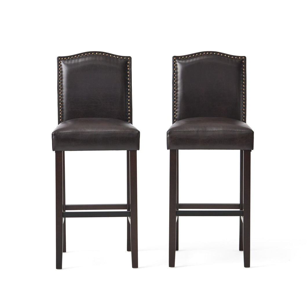 Bar Stools (Set of 2), Upholstered Barstools Armless, Rubber Wood Leg - Brown