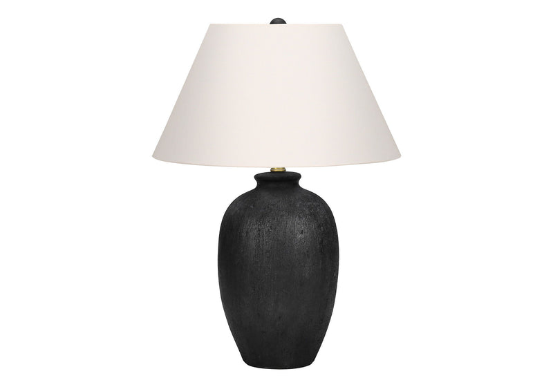 Ceramic Round Table Lamp With Ivory Empire Shade - Black