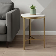 Load image into Gallery viewer, Genuine Marble Look Iron Rectangular End Table - Champagne

