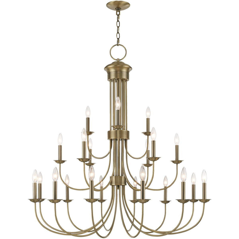 44'' Multi Light Dimmable Chandelier With Shades - Antiqued Brass