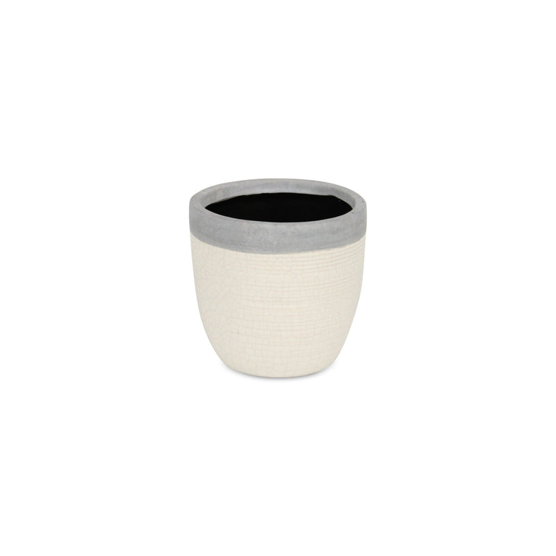 Crackle Round Pot Planter - Gray / Ivory