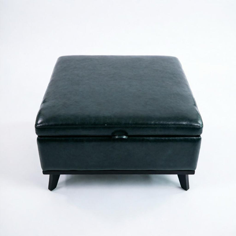 Faux Leather Ottoman With Storage - Blue And Black