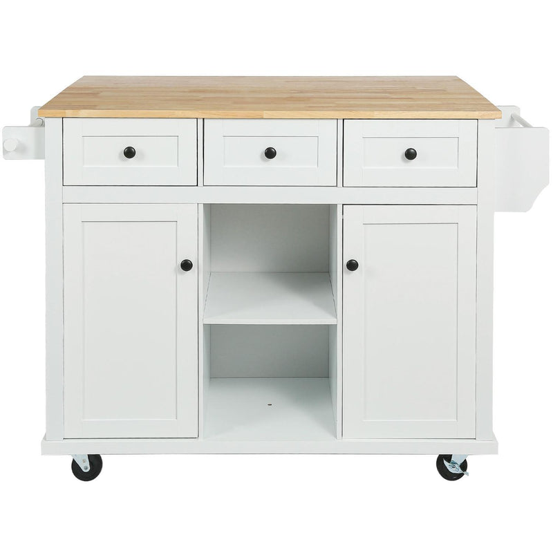Brown And Wood Flat Door Rolling Kitchen Cart With Storage - White