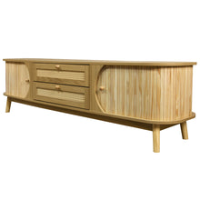 Load image into Gallery viewer, Rattan TV Stand For Tvs Up To 75'', Modern Farmhouse Media Console, Entertainment Center With Legs, TV Cabinet For Living Room, Home Theatre - Natural Wood
