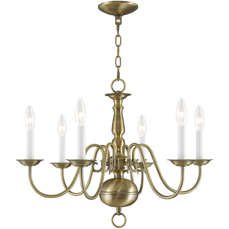 18" Six Light Dimmable Chandelier With Shades - Antiqued Brass