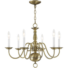Load image into Gallery viewer, 18" Six Light Dimmable Chandelier With Shades - Antiqued Brass

