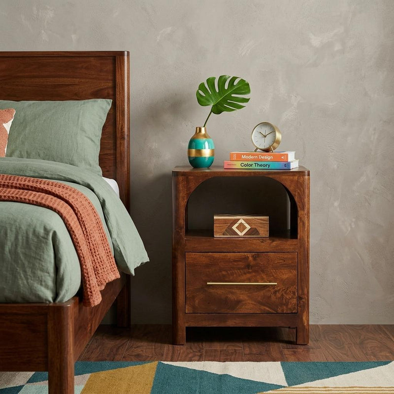 Solid Wood One Drawer Nightstand (738442) - Brown