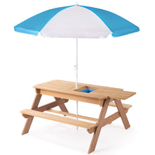 Load image into Gallery viewer, 3-In-1 Kids Outdoor Wooden Picnic Table With Umbrella, Convertible Sand &amp; Water, ASTM &amp; CPSIA Certification
