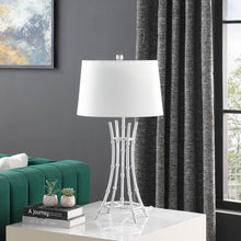 Load image into Gallery viewer, Bamboo Design Table Lamp With Off-White Drum Shade - Silver
