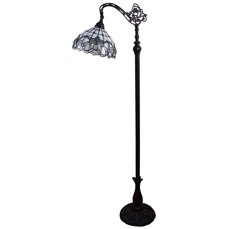 12" x 12" x 62" Traditional Shaped Floor Lamp With White Stained Glass Bowl Shade - Brown