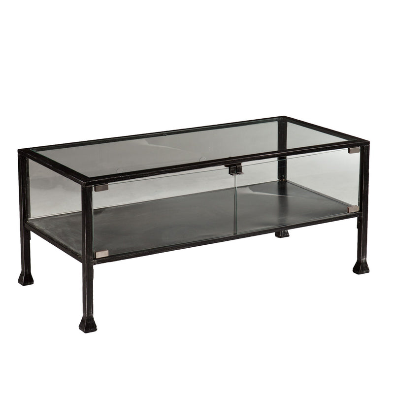 43" Glass Metal Rectangular Coffee Table - Black