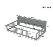 Load image into Gallery viewer, Twin Long Floor Bed With Storage Cabinets And USB Ports - Gray

