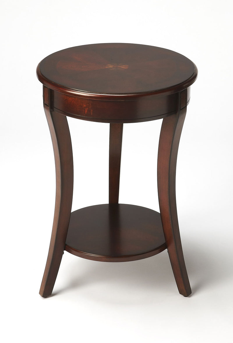 Wood And Wood Round End Table With Shelf - Dark Brown