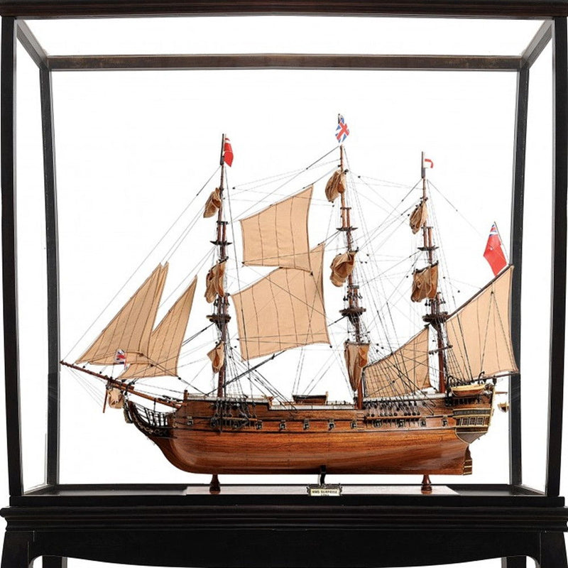 Hand Painted HMS Surprise 1796 Large Floor Display Case Model Boat - Brown