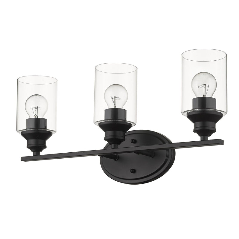 Three Light Wall Light With Clear Glass Shade - Matte Black