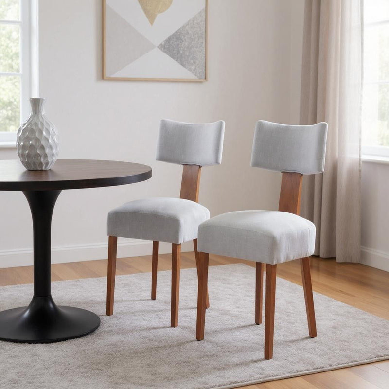 Tufted Solid Wood Partially Open Back Dining Side Chairs (Set of 2) - Gray / Brown