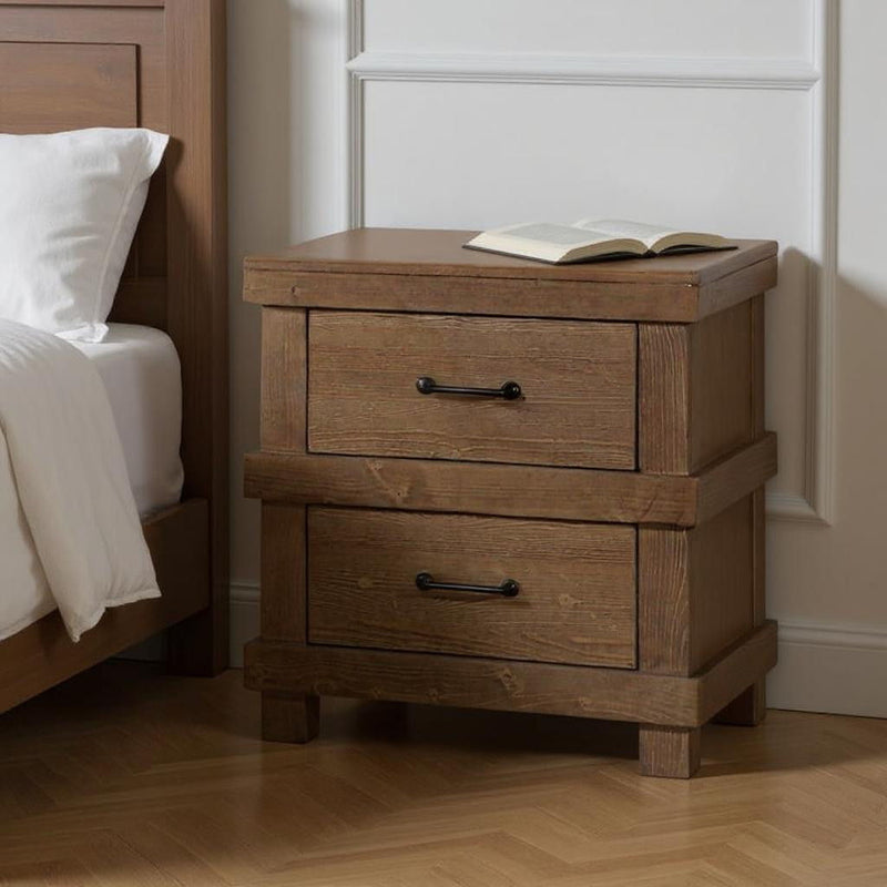 23" Two Drawers Metal Nightstand - Brown