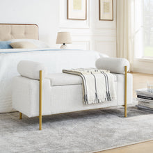 Load image into Gallery viewer, Elegant Upholstered Storage Bench With Cylindrical Arms And Iron Legs,
