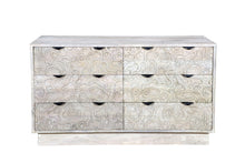Load image into Gallery viewer, 57" Carved Geometric Solid Wood Six Drawer Dresser - White
