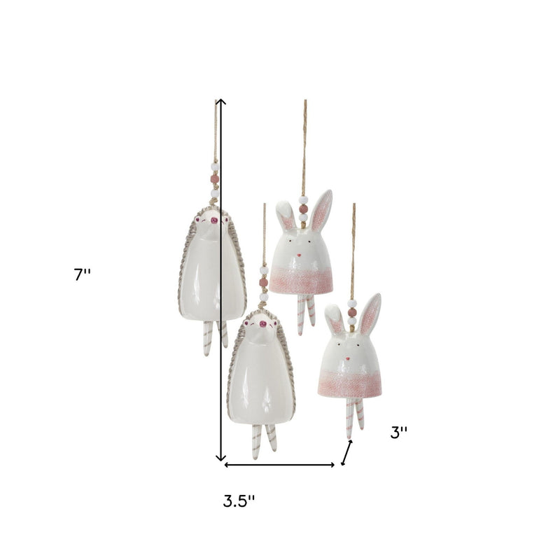 Hedgehog Model Bell Tabletop Sculpture (Set of 4) - Pink / White