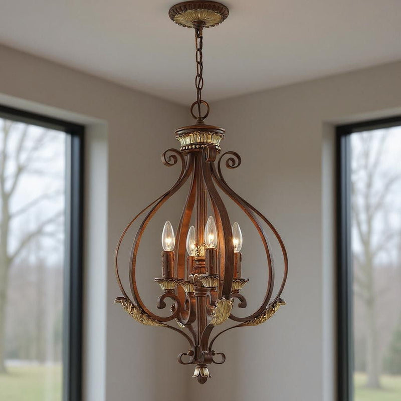 27" Four Light Dimmable Chandelier With Shades - Bronze