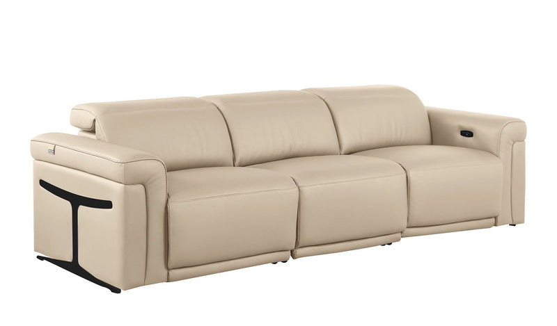 Italian Leather Reclining USB Sofa (720355) - Beige