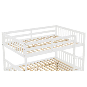 Full Over Full Bunk Bed with Trundle, Convertible to 2 Full Size Platform Bed, Full Size Bunk Bed with Ladder and Safety Rails for Kids, Teens, Adults,White(Old Sku:W504S00002)