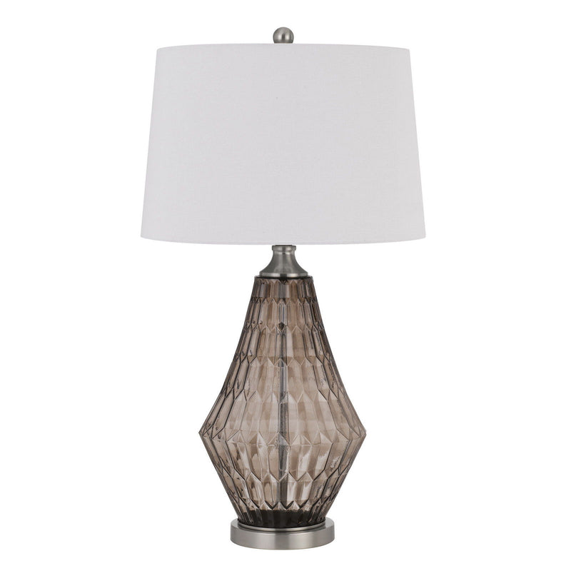 Metal Geometric Table Lamp With Off-White Empire Shade - Gray