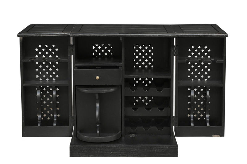 Solid Wood Carved Floral Bar Cabinet With Two Doors One Drawer (727846) - Black