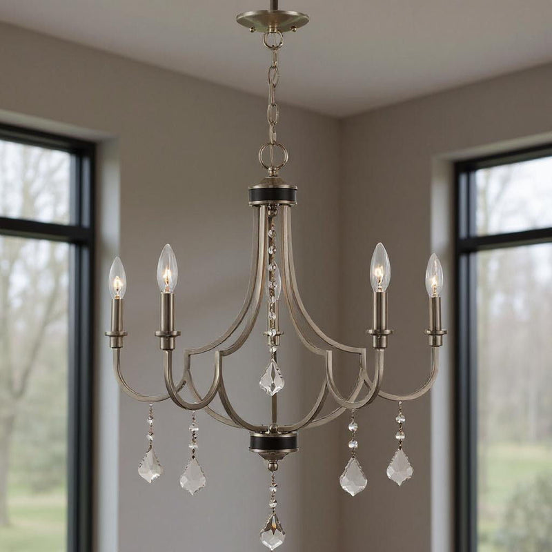 27'' Five-Light Dimmable Chandelier With Shades - Nickel