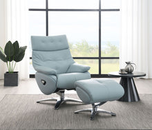 Load image into Gallery viewer, Janella - Top Grain Leather Accent Chair With Swivel &amp; Ottoman - Baby Blue
