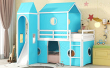 Load image into Gallery viewer, Twin Size Bunk Bed with Slide Blue Tent and Tower - Blue
