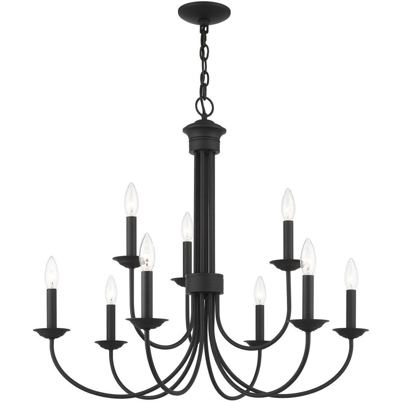 Nine Light Dimmable Chandelier With Shades - Black