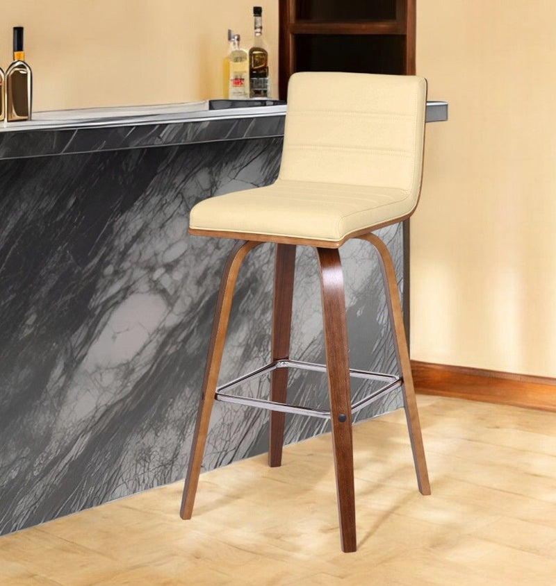 Fabric And Iron Low Back Bar Height Swivel Bar Chair - Cream And Brown