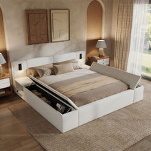 Load image into Gallery viewer, Upholstered Platform Bed Frame With Hidden Storage, Built-In Nightstands &amp; LED Reading Lights
