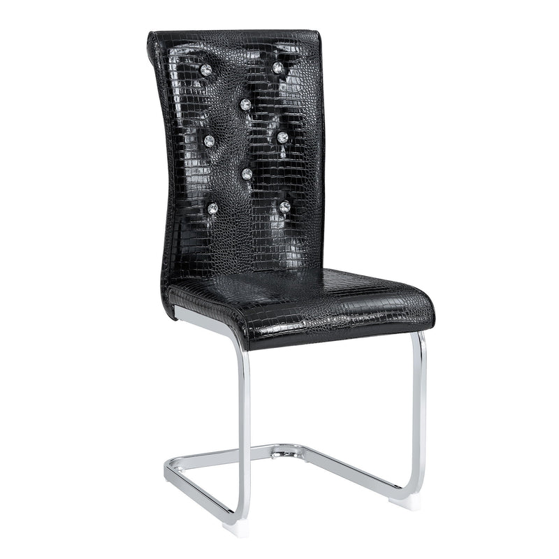 Faux Leather Metal Dining Side Chairs (Set of 4) - Black / Silver