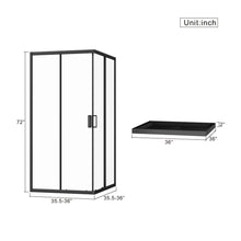 Load image into Gallery viewer, Corner Shower Enclosure, Double Sliding Door With Shower Base - Matte Black
