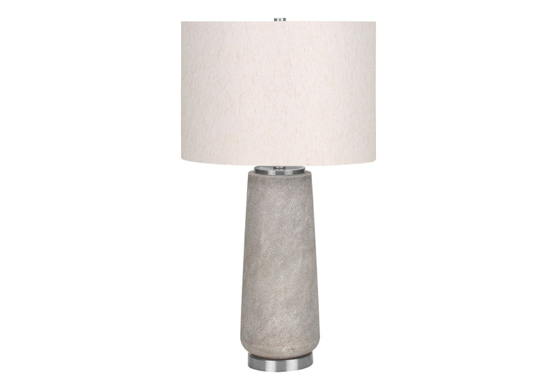 Cylinder Table Lamp With Ivory Drum Shade - Gray And Silver