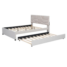 Load image into Gallery viewer, Upholstered Platform Bed With Brick Pattern Headboard And Twin Long Size Trundle
