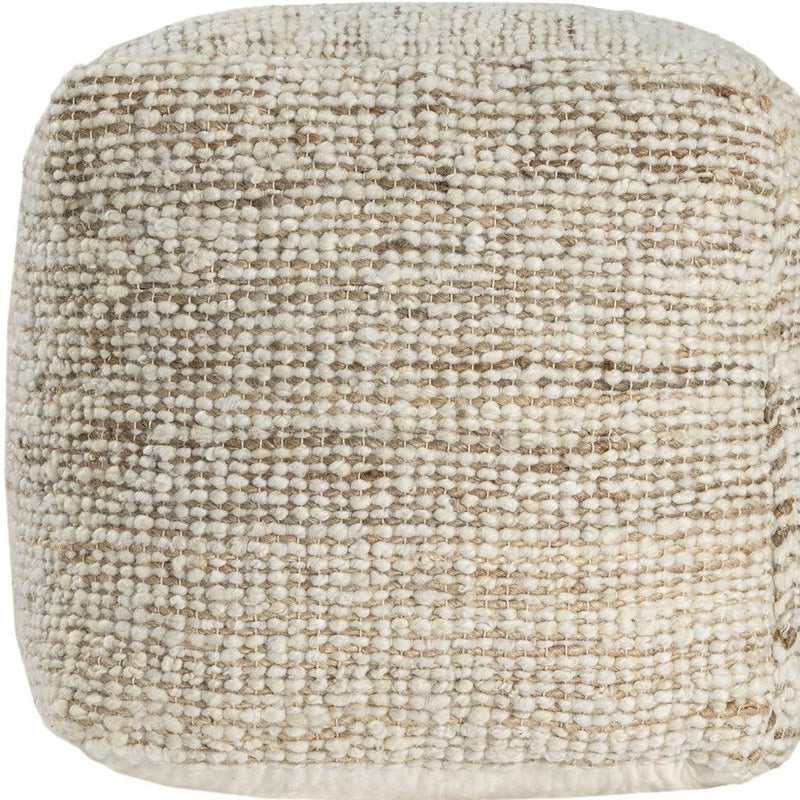 Cotton Wool Jute Striped Pouf Ottoman - Ivory