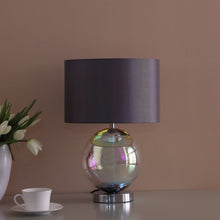 Load image into Gallery viewer, Iridescent Glass Globe Table Lamp With Gray Classic Drum Shade - Silver Metallic
