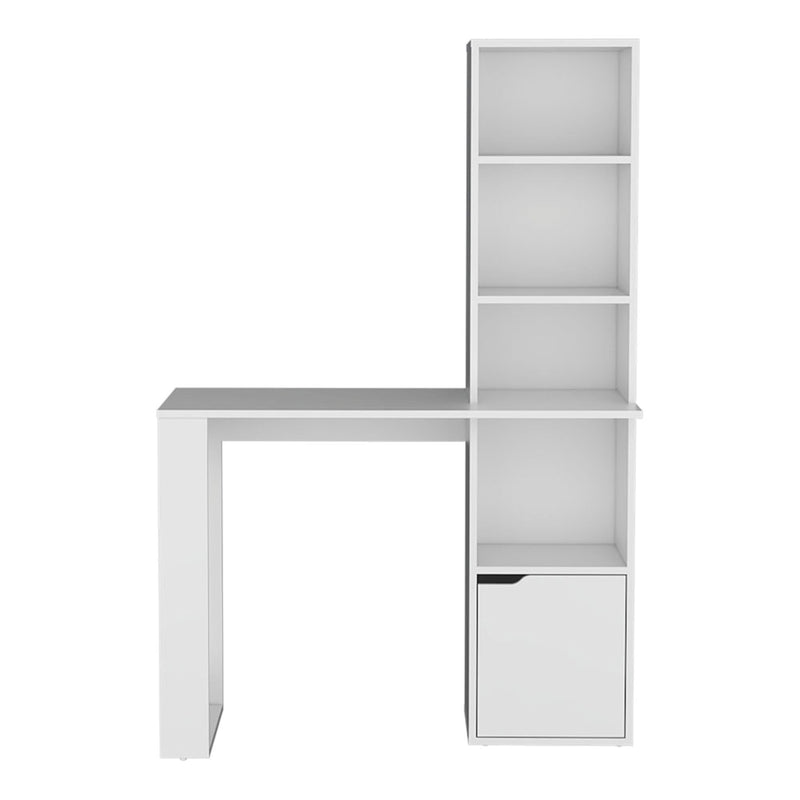 Pedestal Computer Desk With Hutch - White